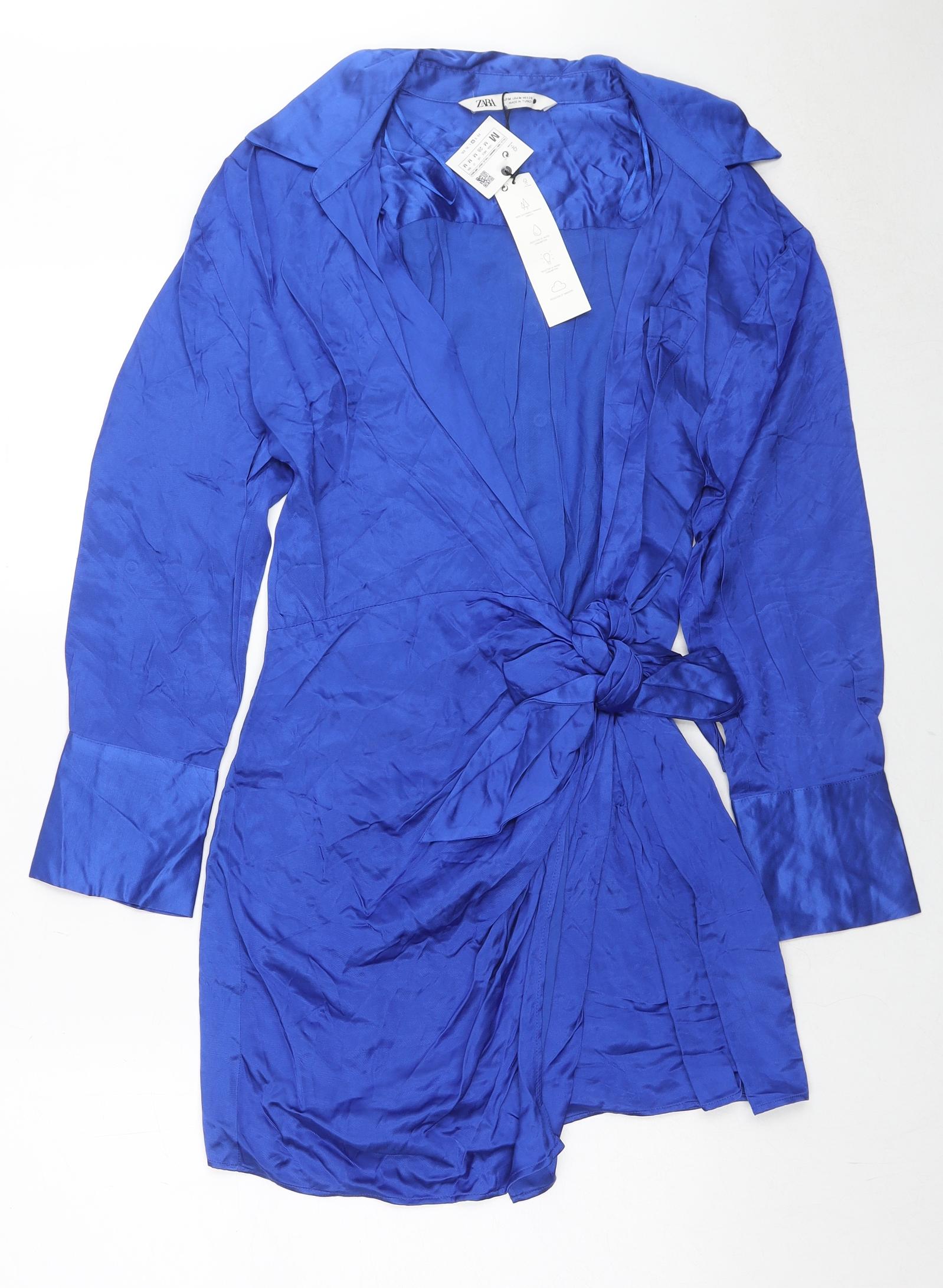 zara wrap dress Zara Womens Blue Viscose Wrap Dress Size M Collared Tie – Prewornwholesale