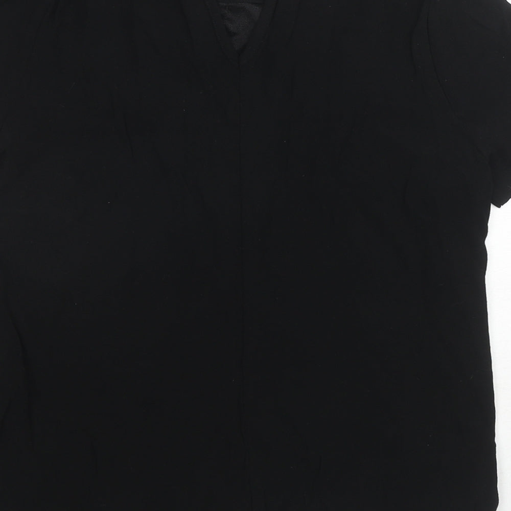 Marks & Spencer Womens Black Viscose Basic Blouse Size 10 V-Neck