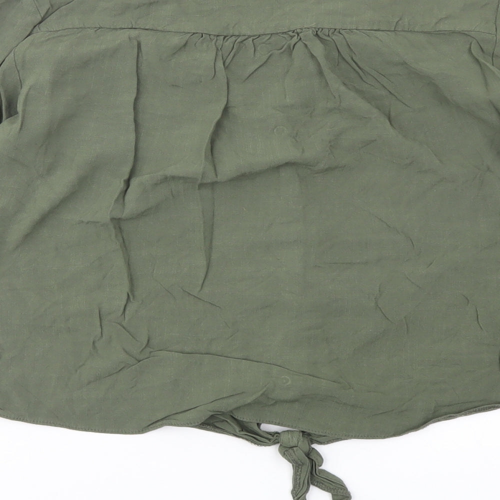 Dorothy Perkins Womens Green Viscose Basic Button-Up Size 8 V-Neck - Knot Front