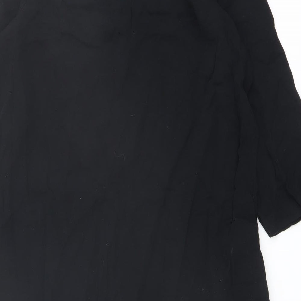 Marks & Spencer Womens Black Viscose A-Line Size 10 Round Neck Button