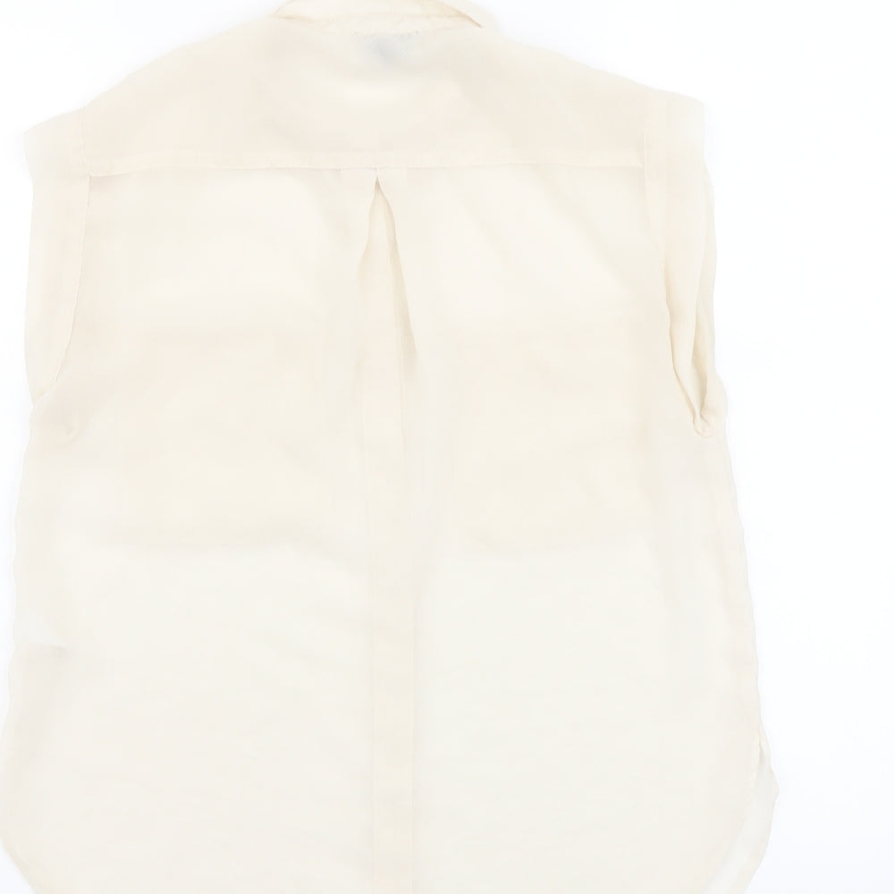 Topshop Womens Beige Polyester Basic Button-Up Size 6 Collared