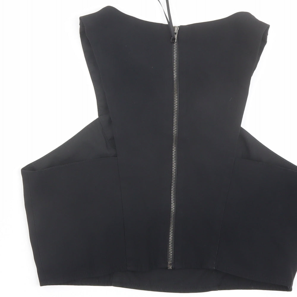 Topshop Womens Black Acetate Cropped Tank Size 10 V-Neck