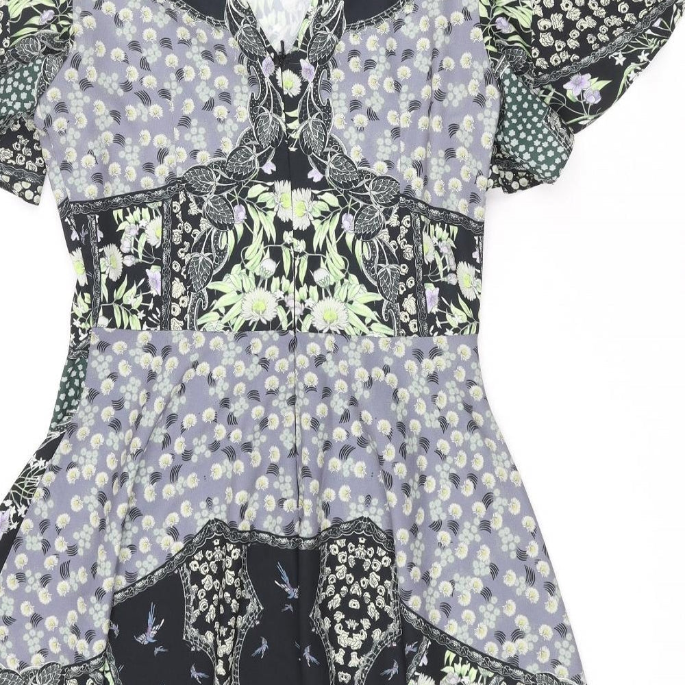 Miss Selfridge Womens Multicoloured Geometric Polyester A-Line Size 10 Round Neck Zip - Floral