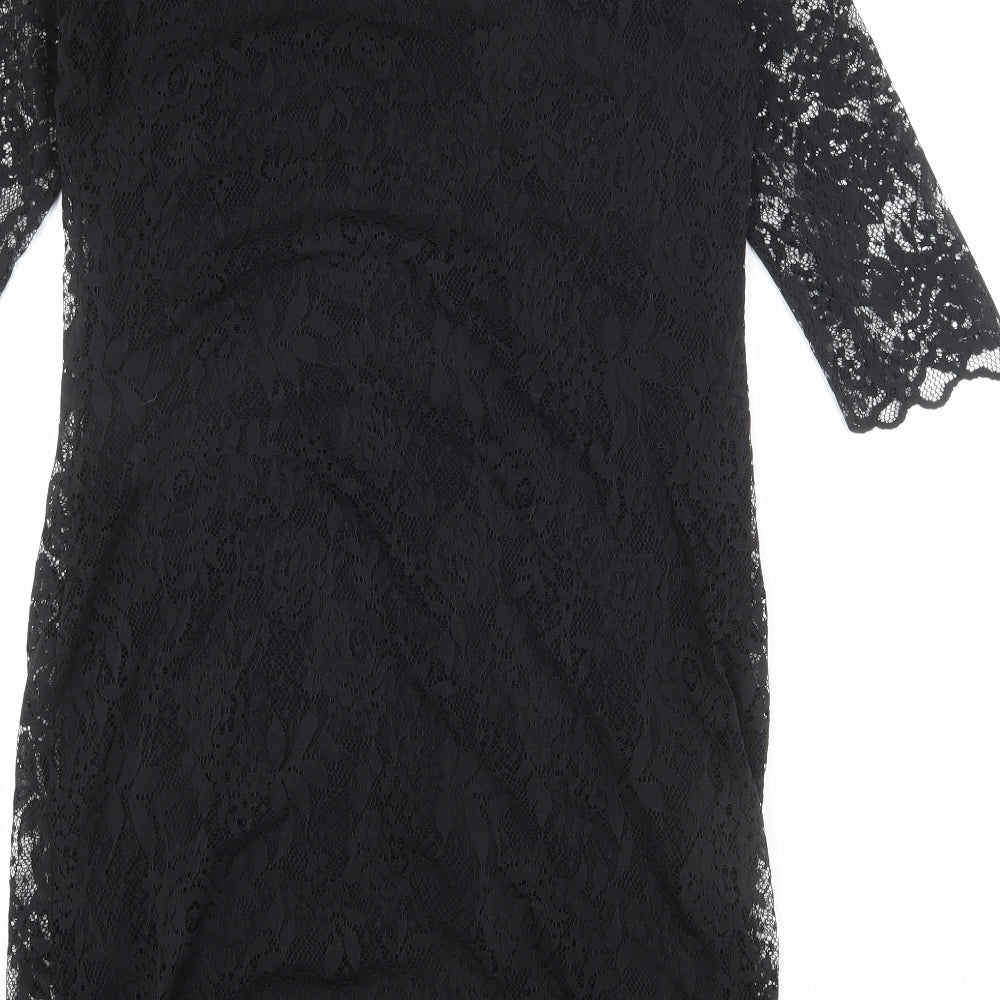 Marks & Spencer Womens Black Viscose Shift Size 12 Round Neck Button