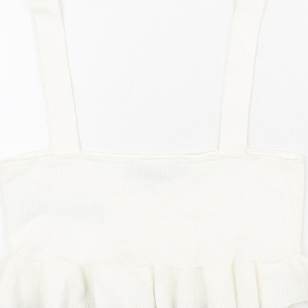 Zara Womens Ivory Viscose Cropped Tank Size S Square Neck