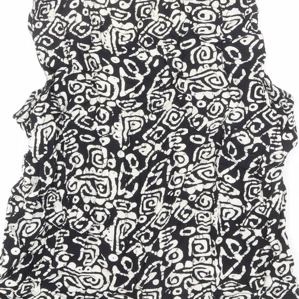 DASH Womens Black Geometric Viscose Basic Tank Size 12 Round Neck