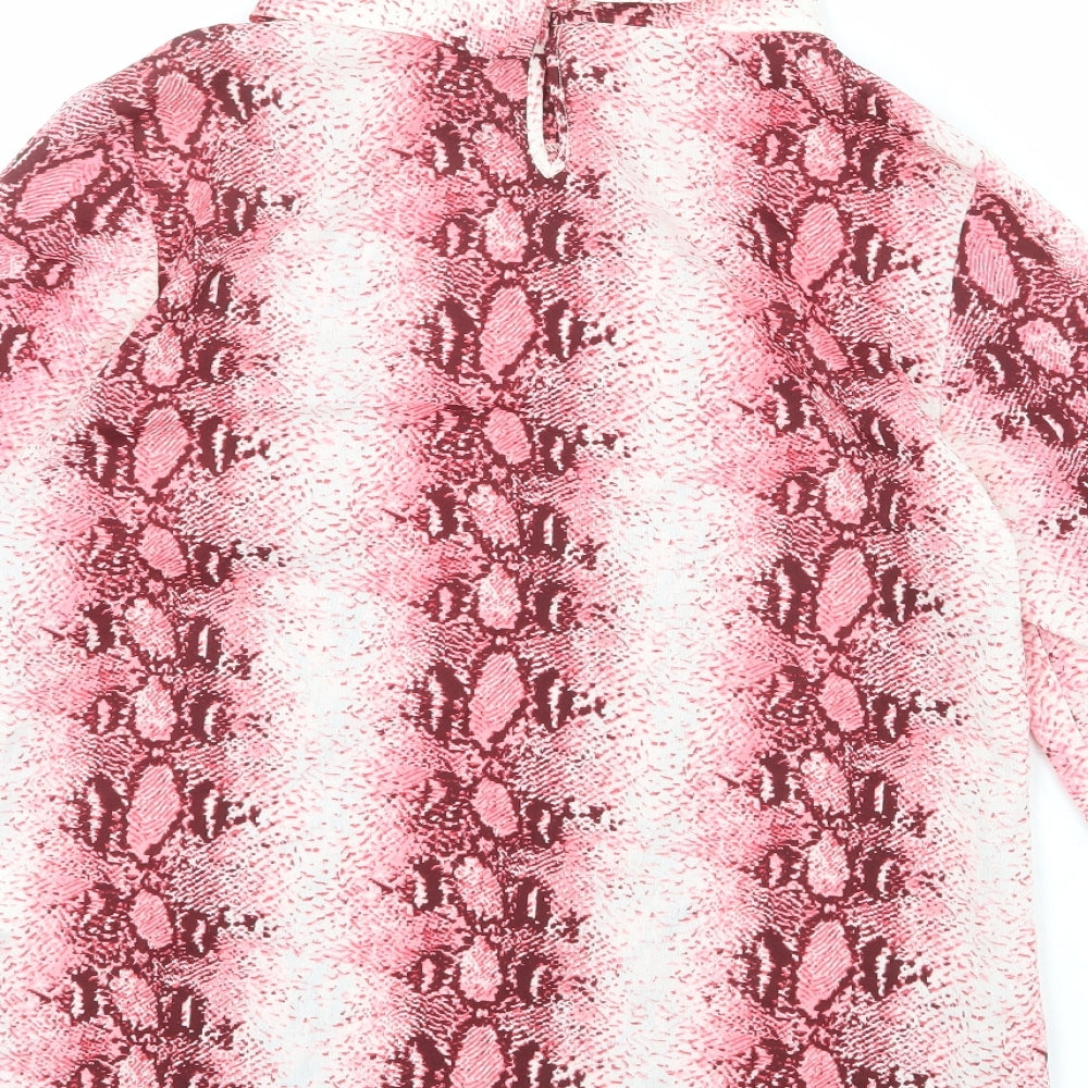 Maisy Womens Pink Animal Print Polyester Basic T-Shirt Size 12 Roll Neck - Snakeskin Pattern