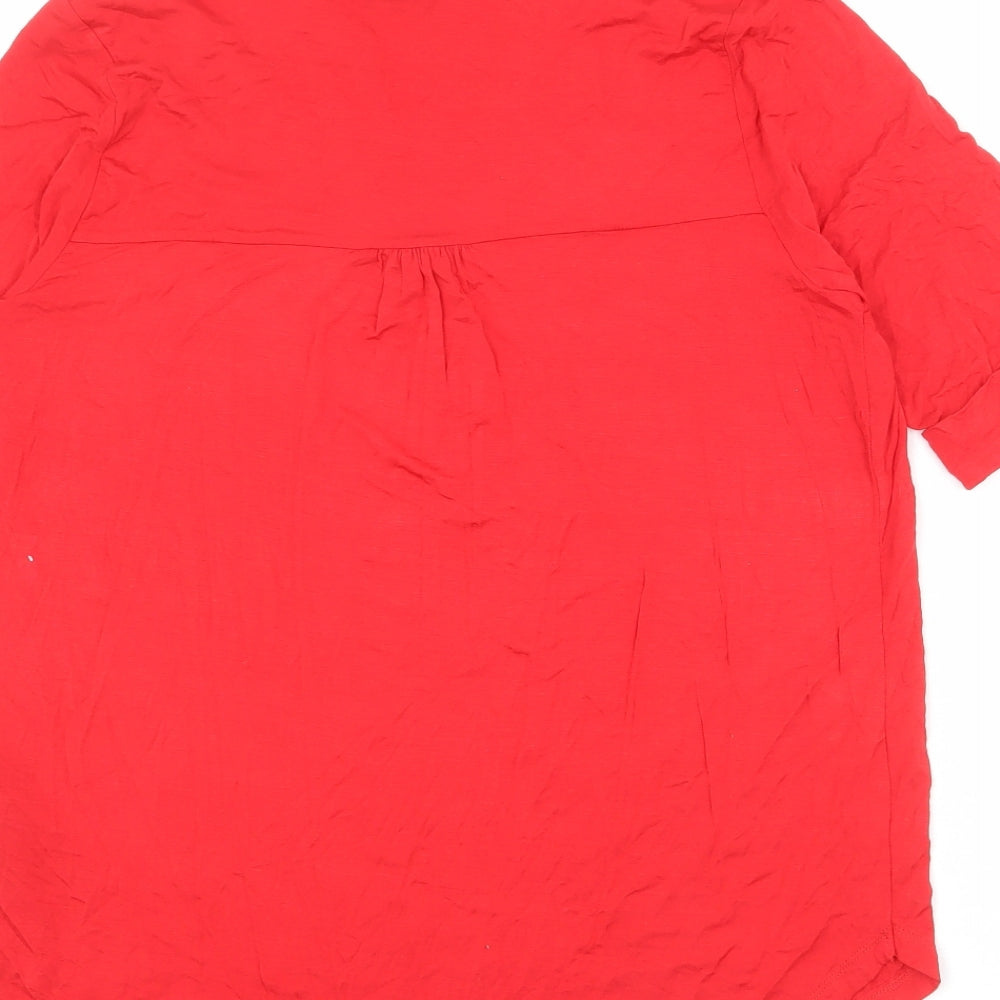 Marks & Spencer Womens Red Viscose Basic Button-Up Size 12 V-Neck