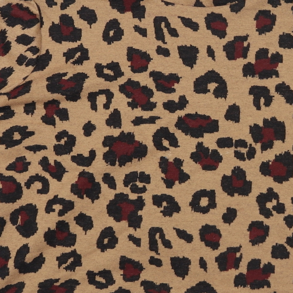 Oasis Womens Brown Animal Print Polyester Basic Blouse Size S Mock Neck