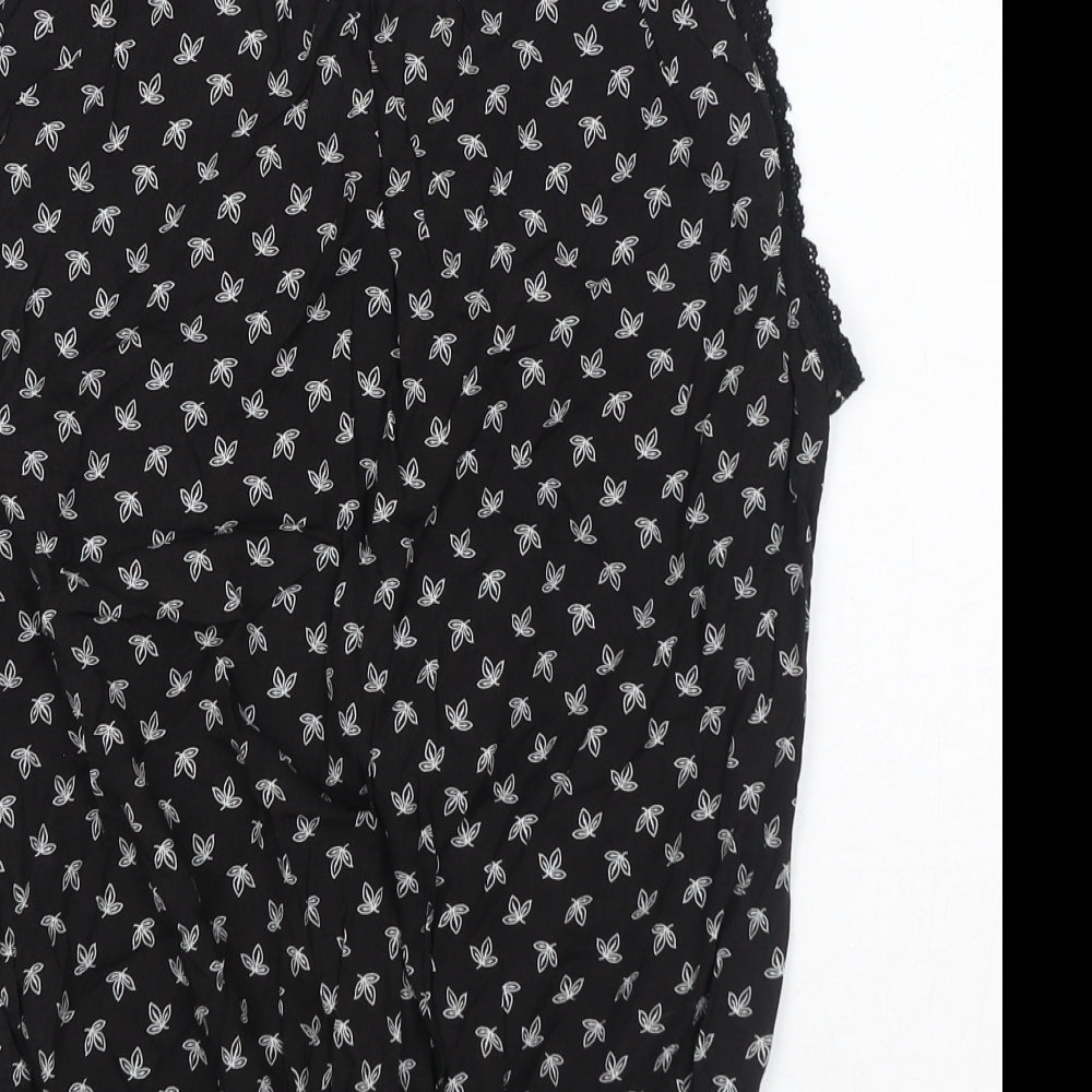 SOLITAIRE Womens Black Floral Cotton Basic Blouse Size M V-Neck