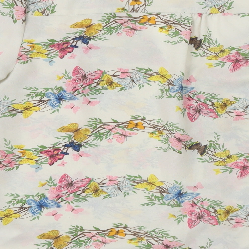 Oasis Womens White Floral Polyester Basic Blouse Size 10 V-Neck