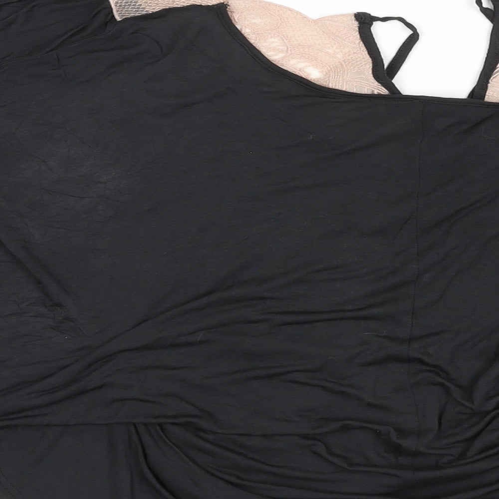 Topshop Womens Black Viscose Basic Blouse Size 14 V-Neck