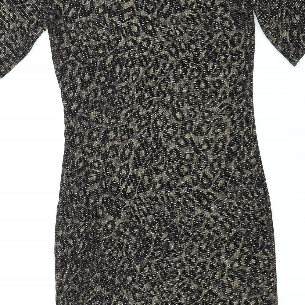 Forever Womens Gold Animal Print Polyester Shift Size 8 Round Neck Pullover - Leopard Pattern