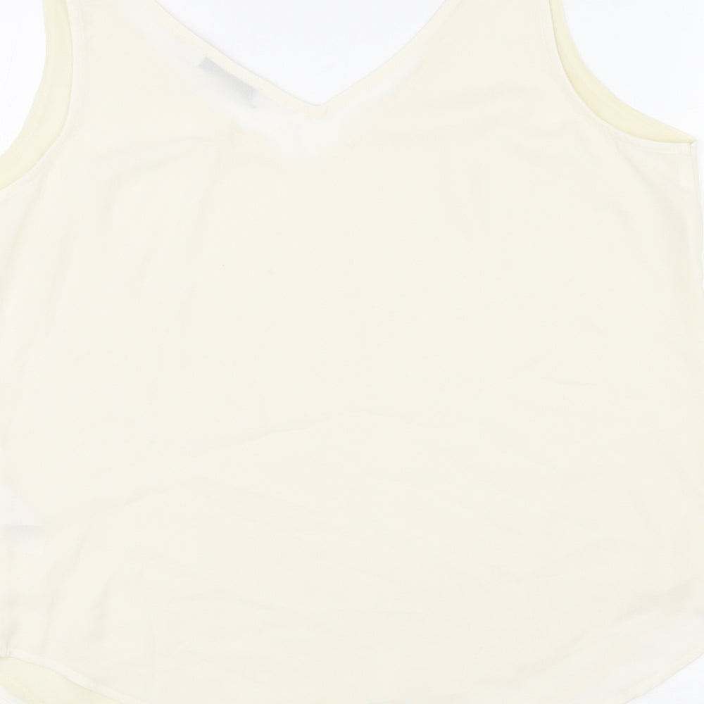 Warehouse Womens Ivory Polyester Basic Tank Size 12 V-Neck