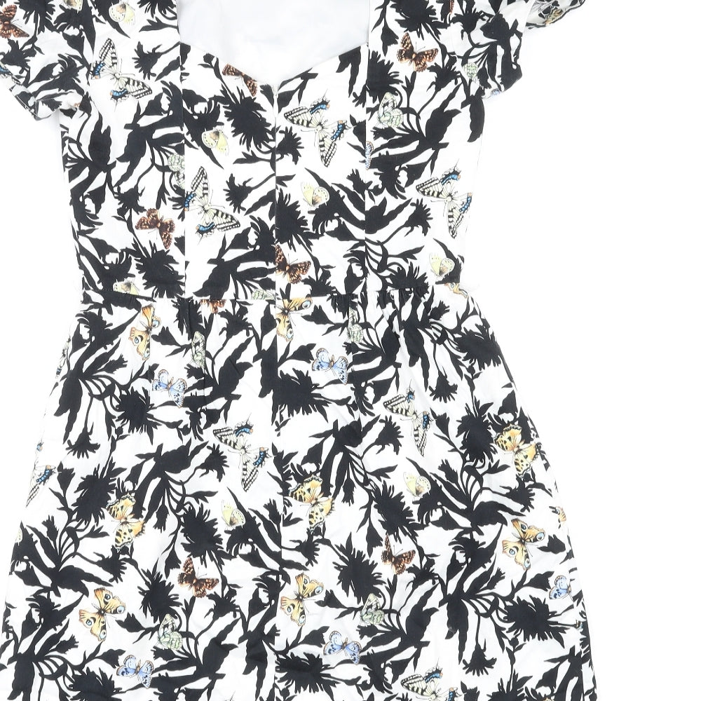 Oasis Womens Multicoloured Geometric Cotton Shift Size 8 Round Neck Zip - Butterfly Print