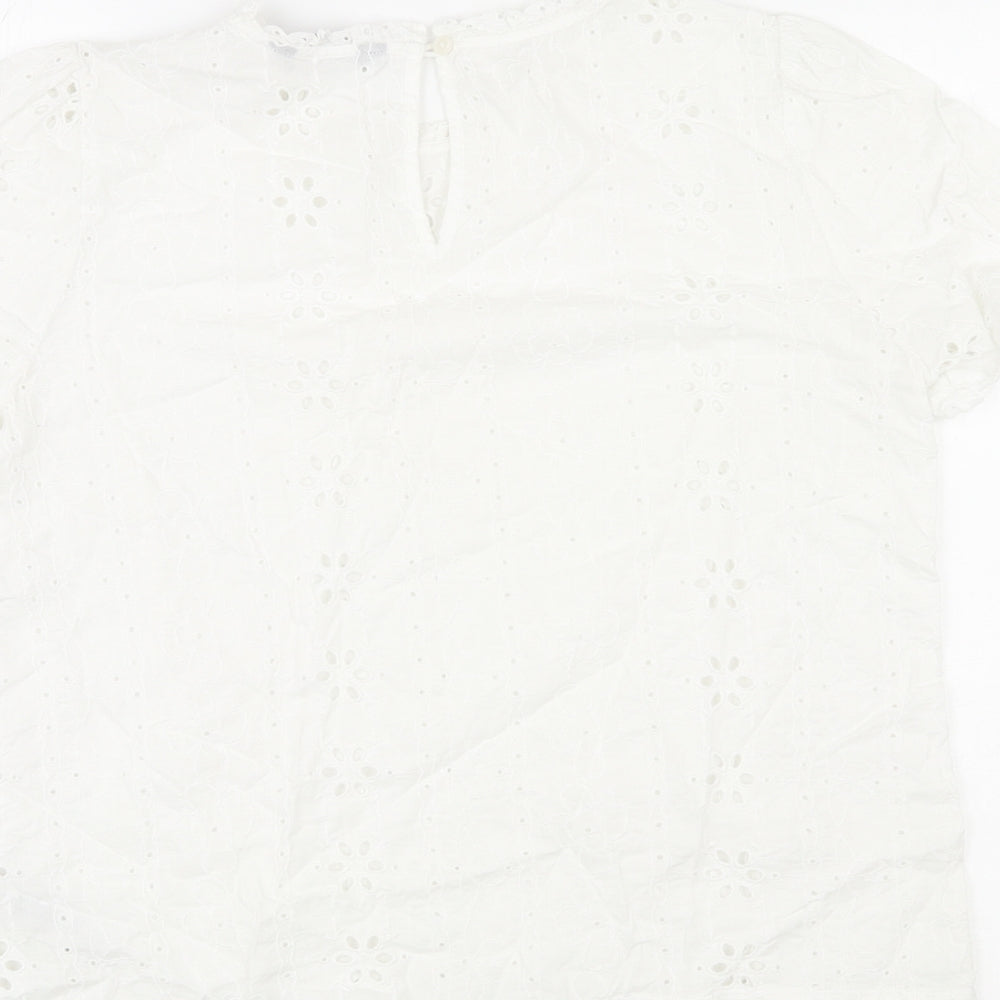 Marks & Spencer Womens Ivory Cotton Basic T-Shirt Size 10 Round Neck