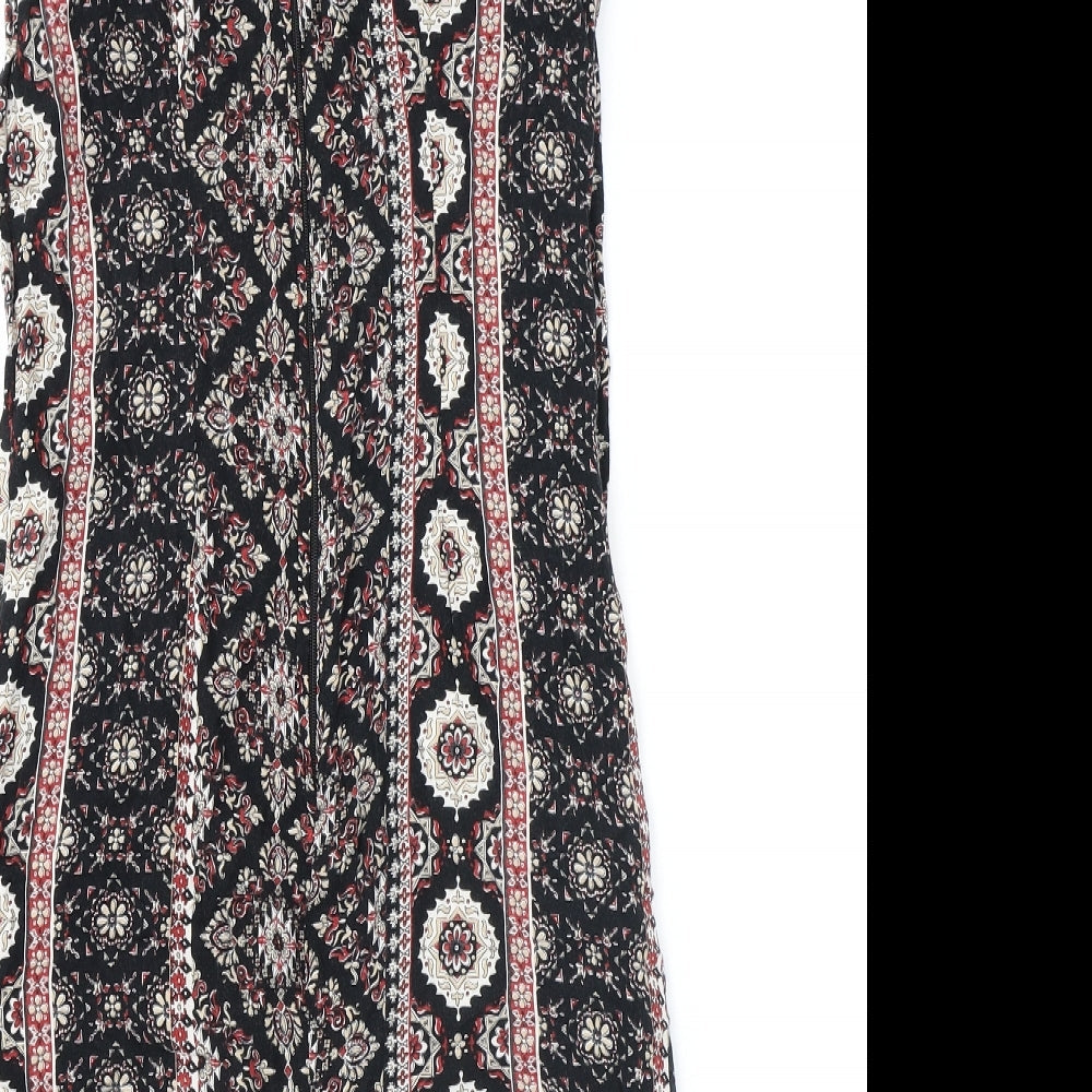 Dorothy Perkins Womens Black Geometric Viscose A-Line Size 8 Round Neck Zip