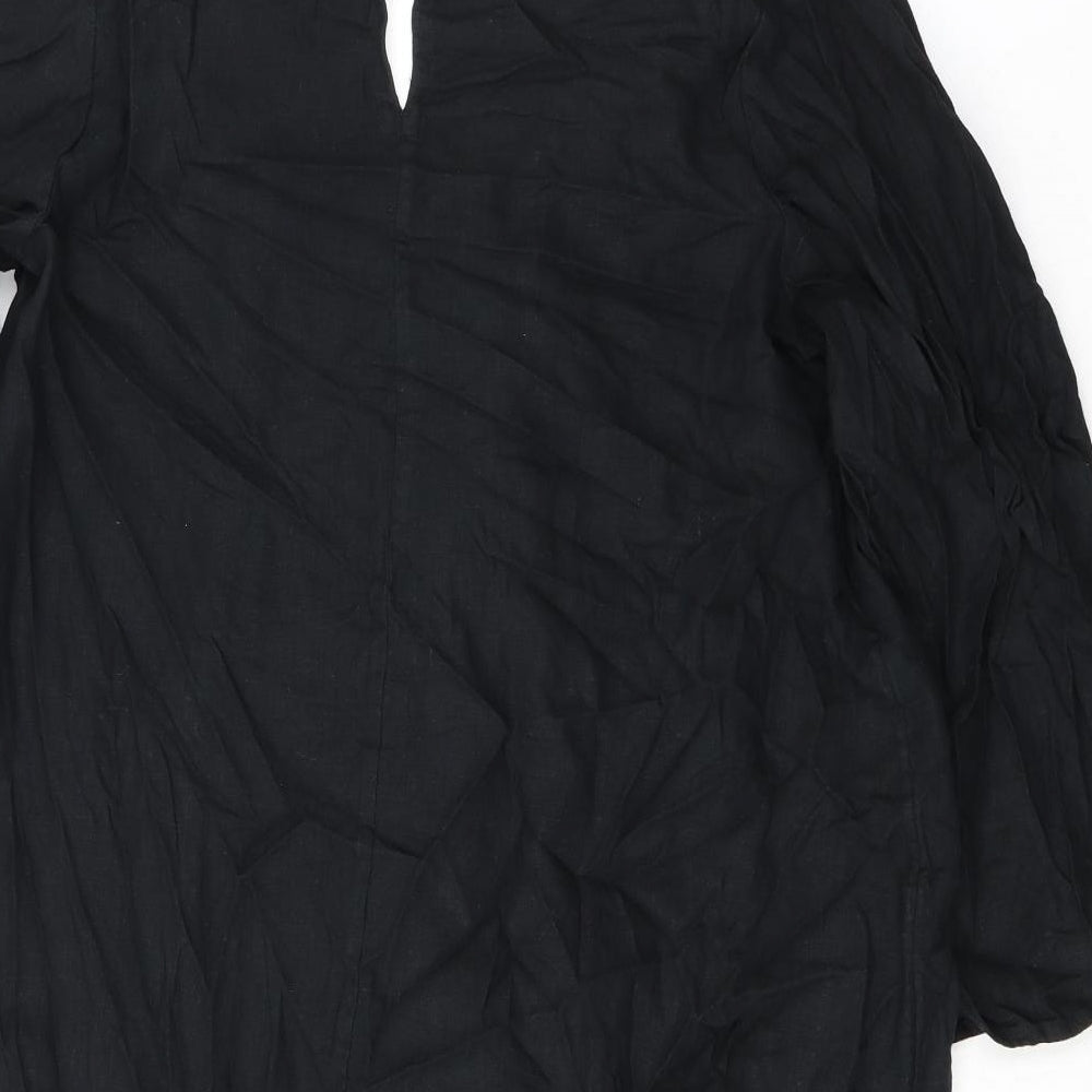 Marks & Spencer Womens Black Flax A-Line Size M V-Neck Pullover