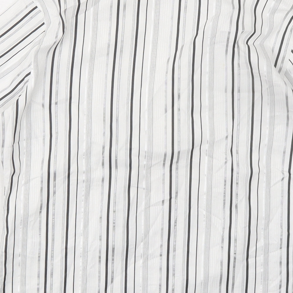 Marks & Spencer Womens White Striped Chlorofibre Basic Blouse Size 6 V-Neck