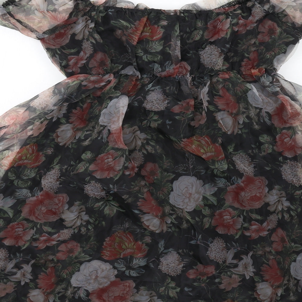 Nasty Gal Womens Multicoloured Floral Polyester Mini Size 6 Square Neck Pullover