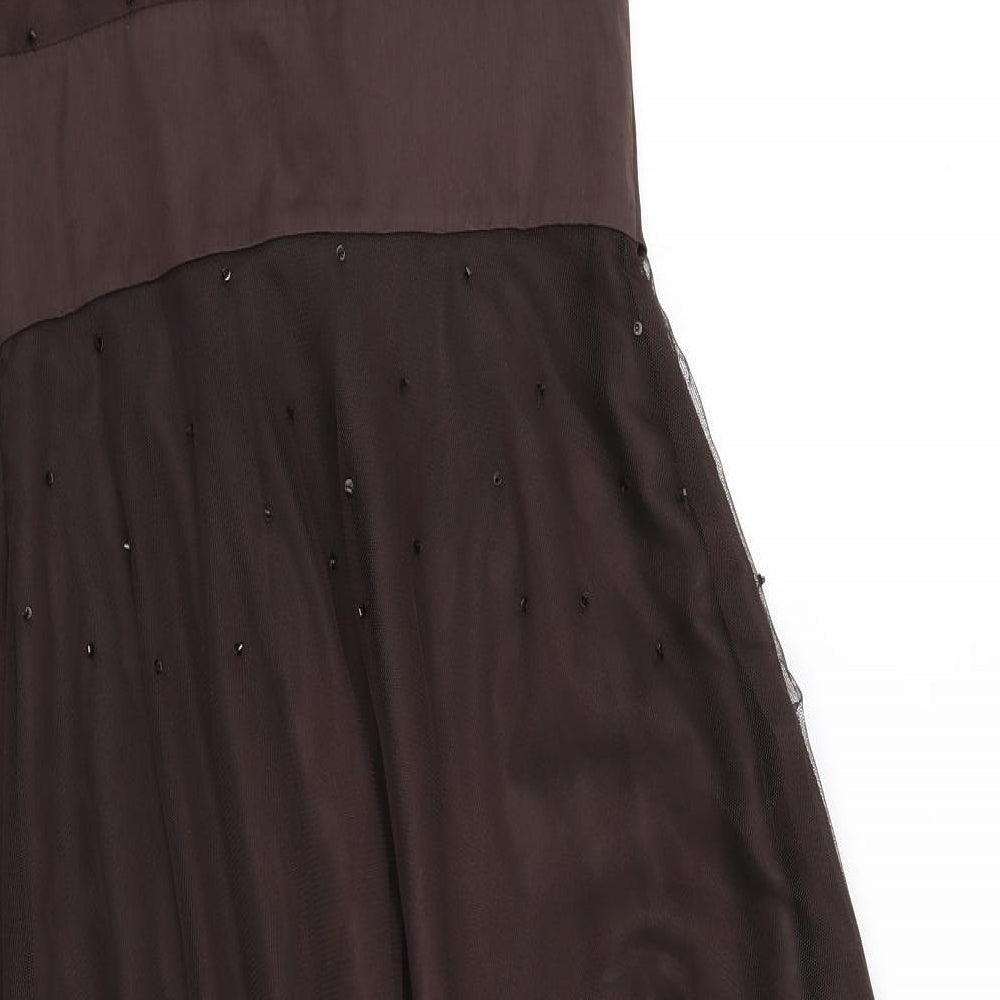 Teatro Womens Brown Polyester Fit & Flare Size 8 V-Neck Zip