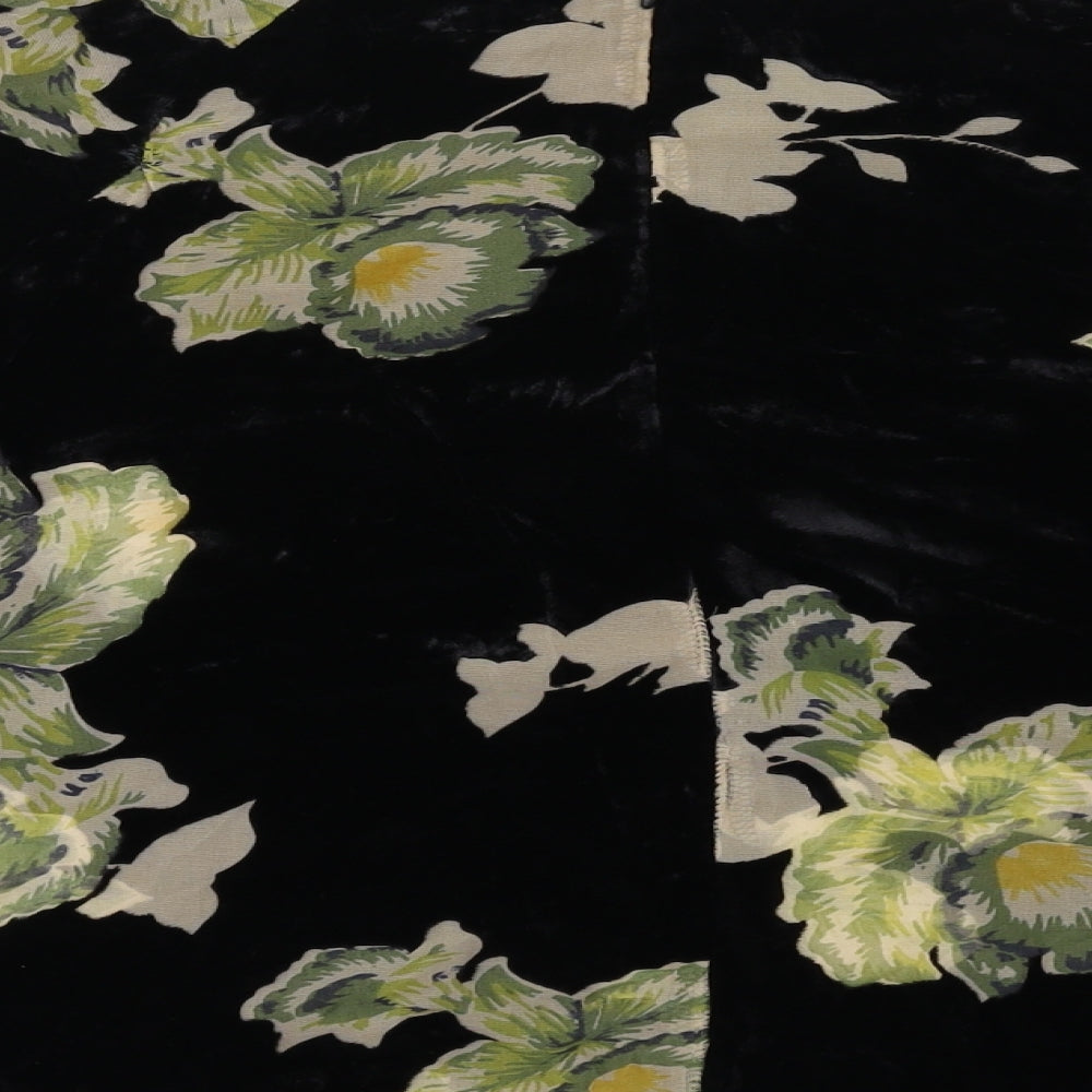 Topshop Womens Black Floral Viscose Basic T-Shirt Size 10 Round Neck
