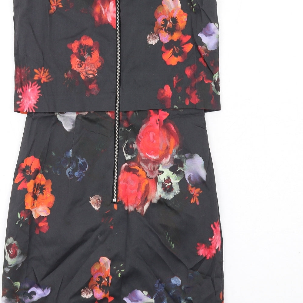 Warehouse Womens Multicoloured Floral Cotton Shift Size 8 Round Neck Zip