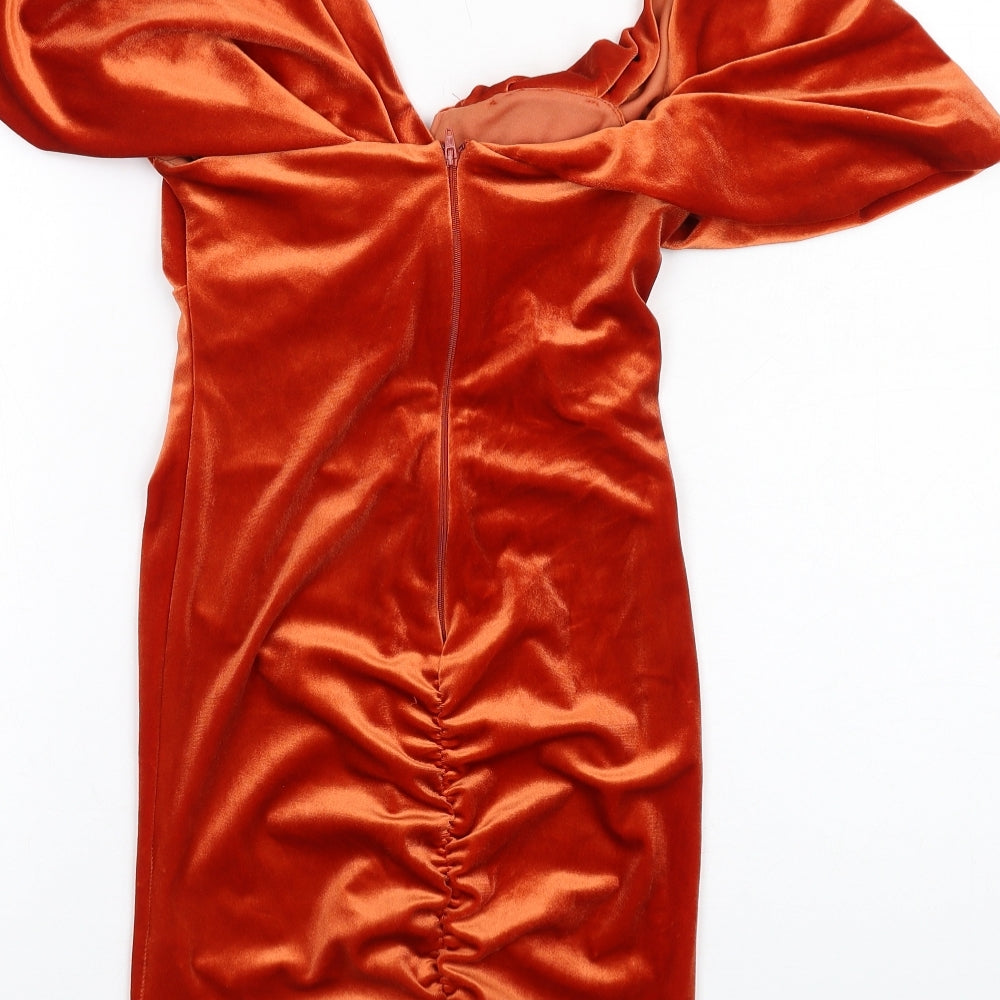 ASOS Womens Orange Polyester Mini Size 4 One Shoulder Zip