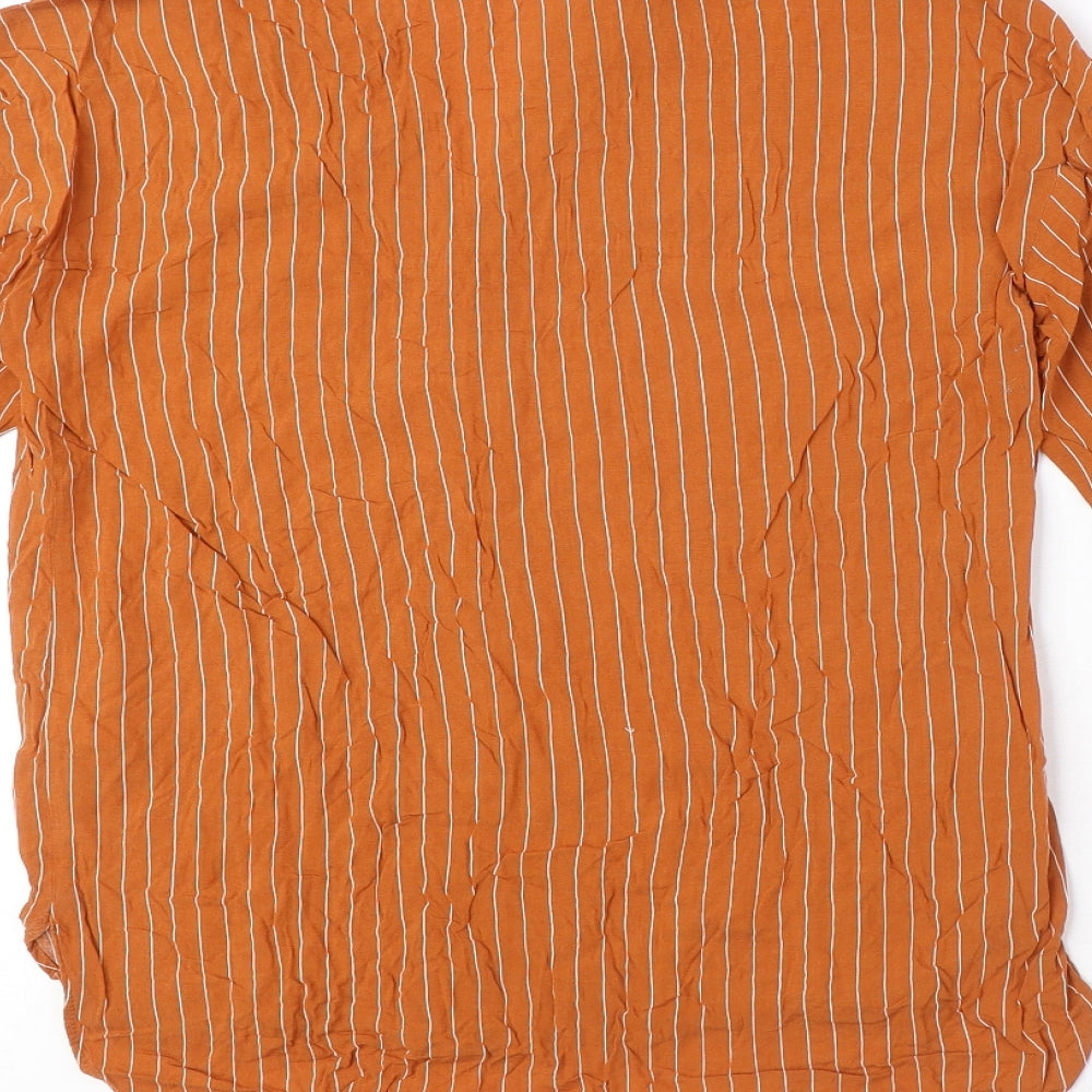 Marks & Spencer Womens Orange Striped Viscose Basic Button-Up Size 6 Collared