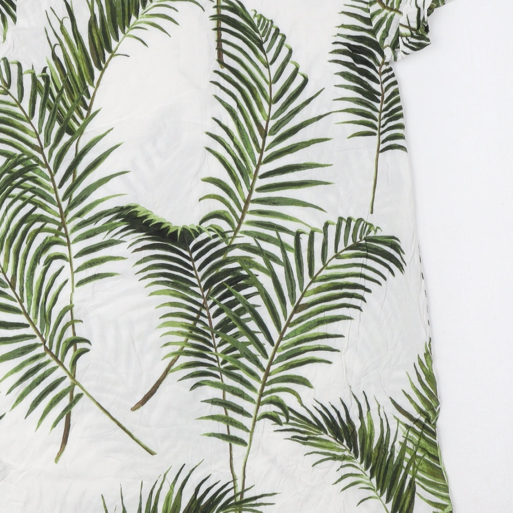 H&M Womens White Floral Viscose A-Line Size 8 V-Neck Pullover