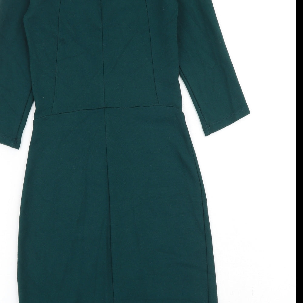 Topshop Womens Green Viscose Shift Size 8 Crew Neck Zip