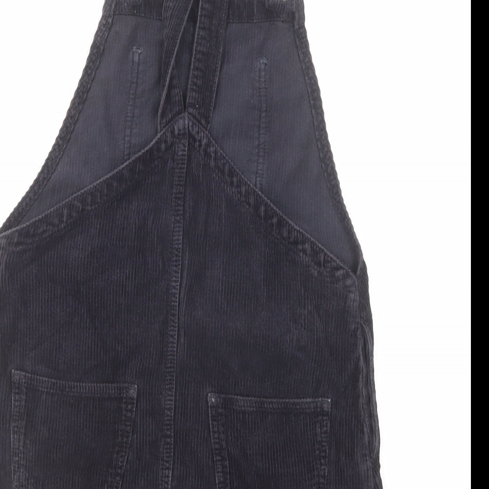 Topshop Womens Black Cotton Pinafore/Dungaree Dress Size 6 Square Neck Button