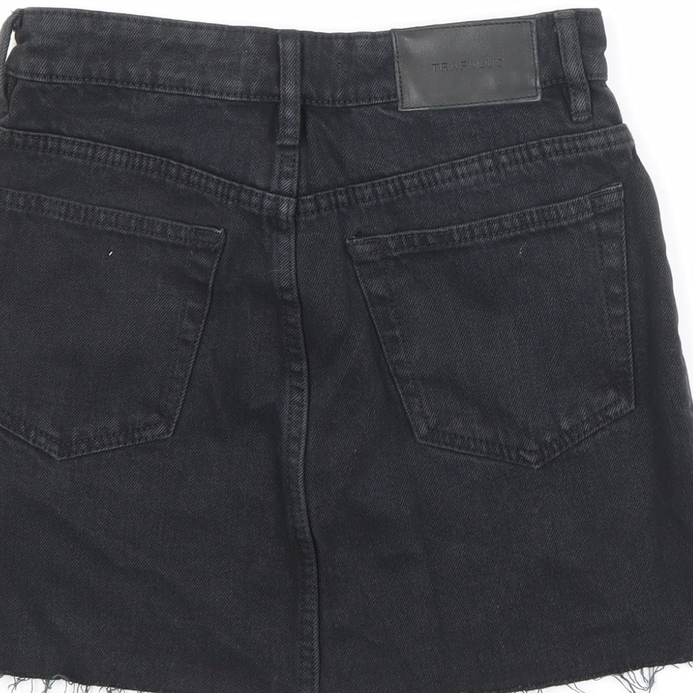 Zara Womens Black Cotton A-Line Skirt Size XS Zip