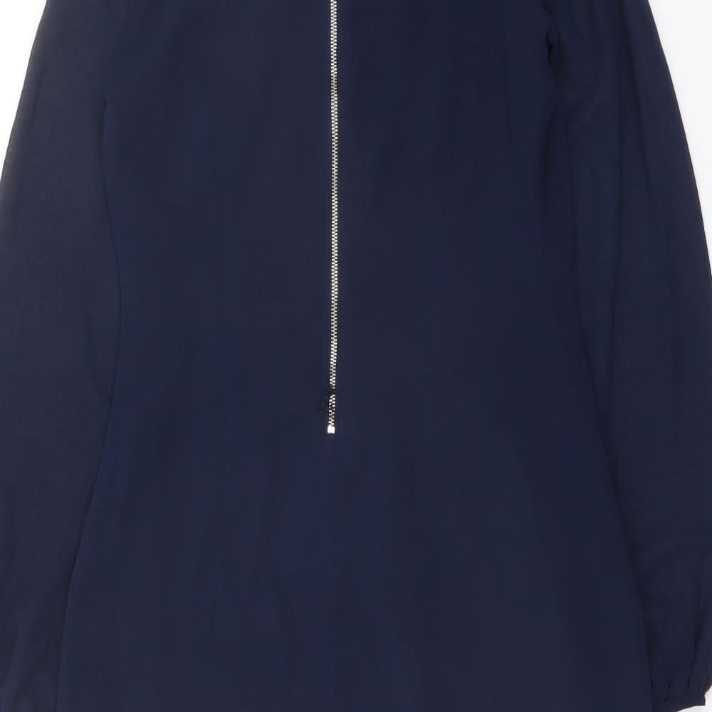 Lipsy Womens Blue Polyester A-Line Size 8 Round Neck Zip