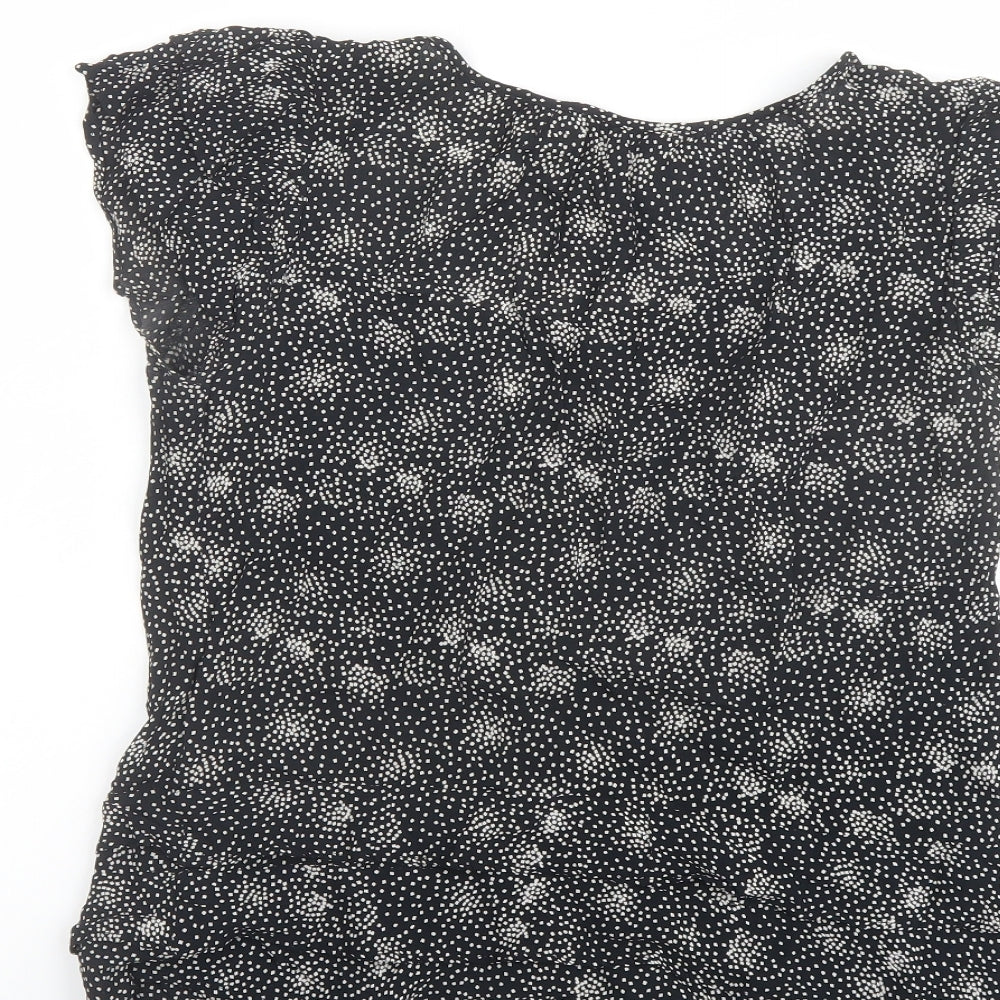 Monsoon Womens Black Geometric Viscose Basic Blouse Size 12 Round Neck