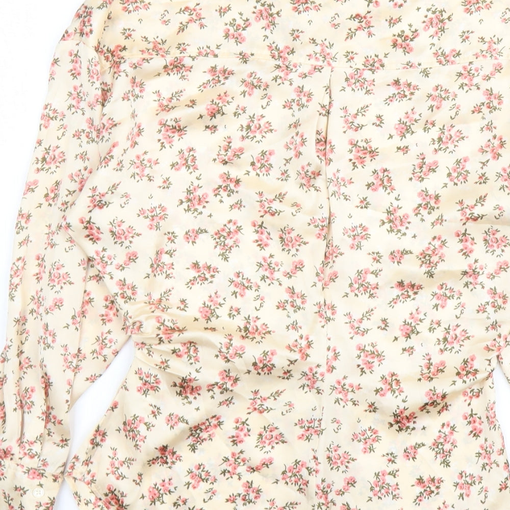 Zara Womens Pink Floral Polyester Basic Button-Up Size XS Collared