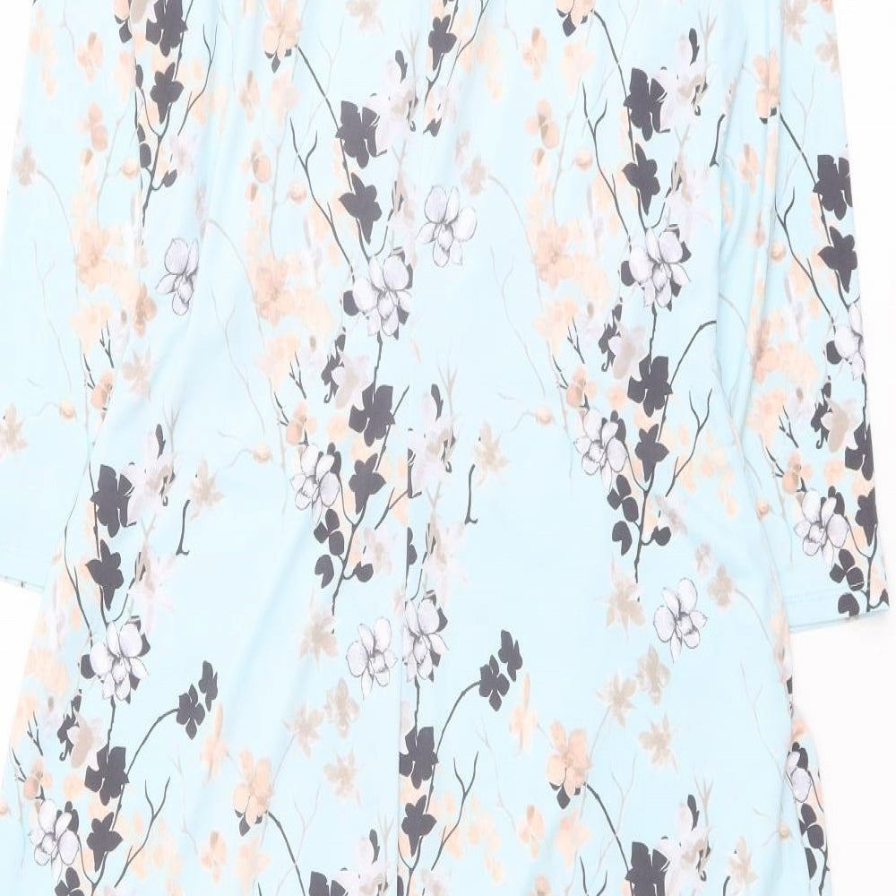 Damart Womens Blue Floral Polyester Pencil Dress Size 14 Boat Neck Pullover