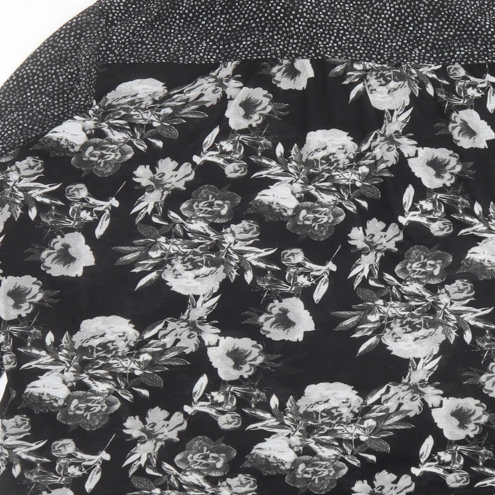 H&M Womens Black Floral Polyester Basic Blouse Size L Collared