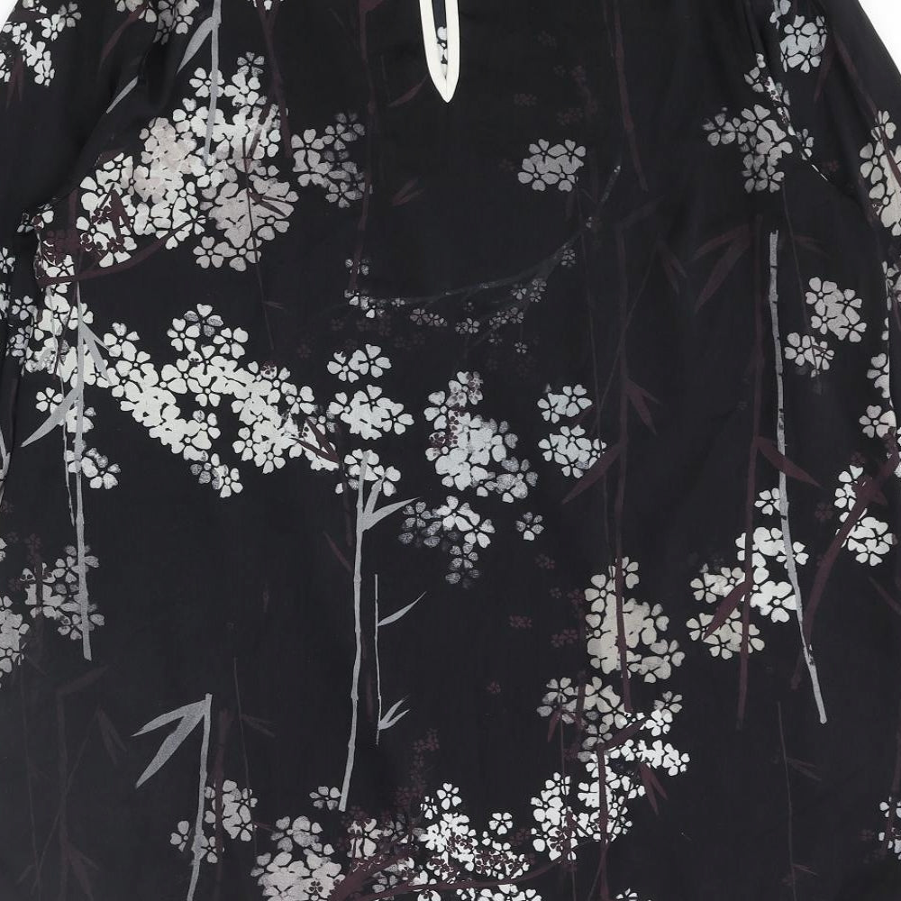 NEXT Womens Black Floral Polyester Basic Blouse Size 12 Round Neck