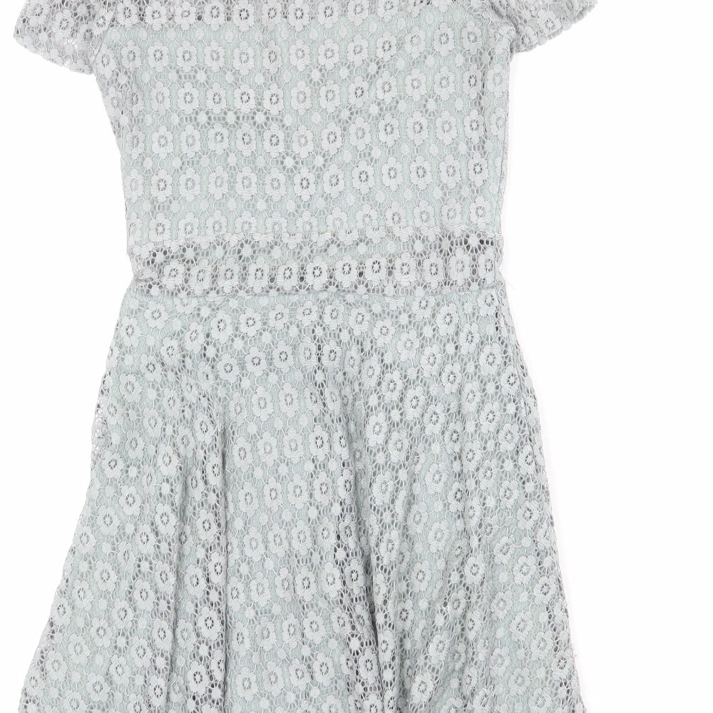 Divided by H&M Womens Blue Floral Polyamide Trapeze & Swing Size 8 Round Neck Pullover