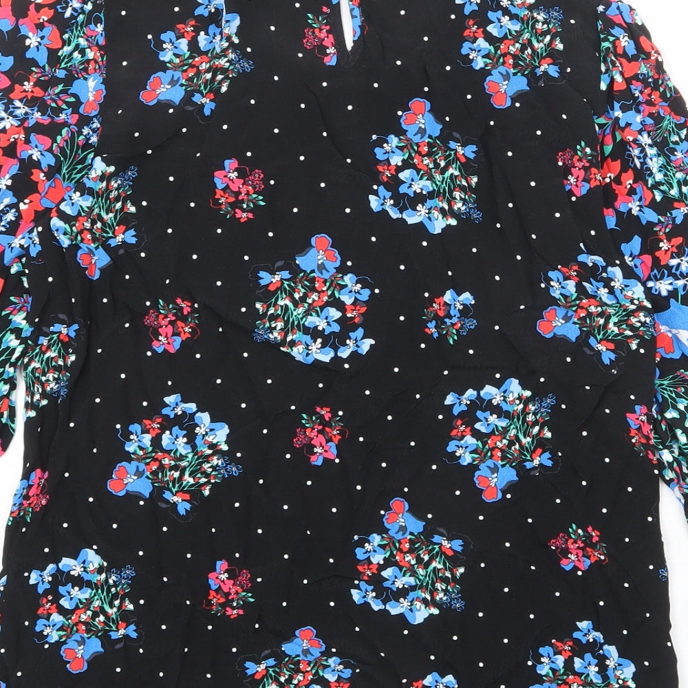 Marks & Spencer Womens Black Floral Viscose Basic Blouse Size 10 Scoop Neck