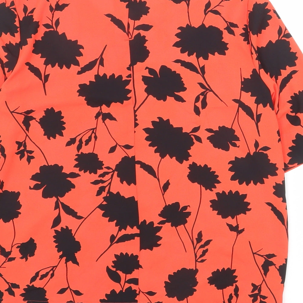 Marks & Spencer Womens Red Floral Polyester Basic Blouse Size 6 Scoop Neck