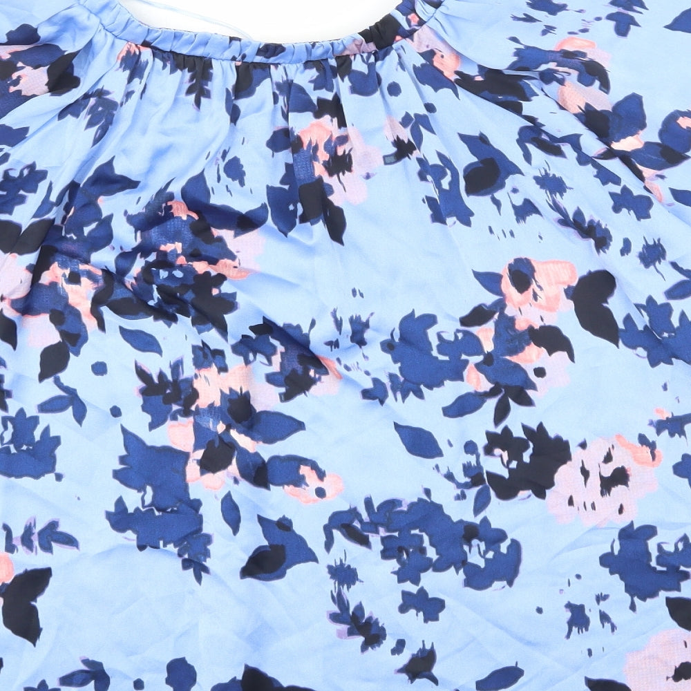 Marks & Spencer Womens Blue Floral Polyester Basic Blouse Size 16 Round Neck