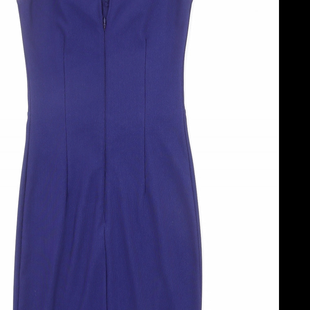 Lipsy Womens Blue Polyester Pencil Dress Size 10 Mock Neck Zip