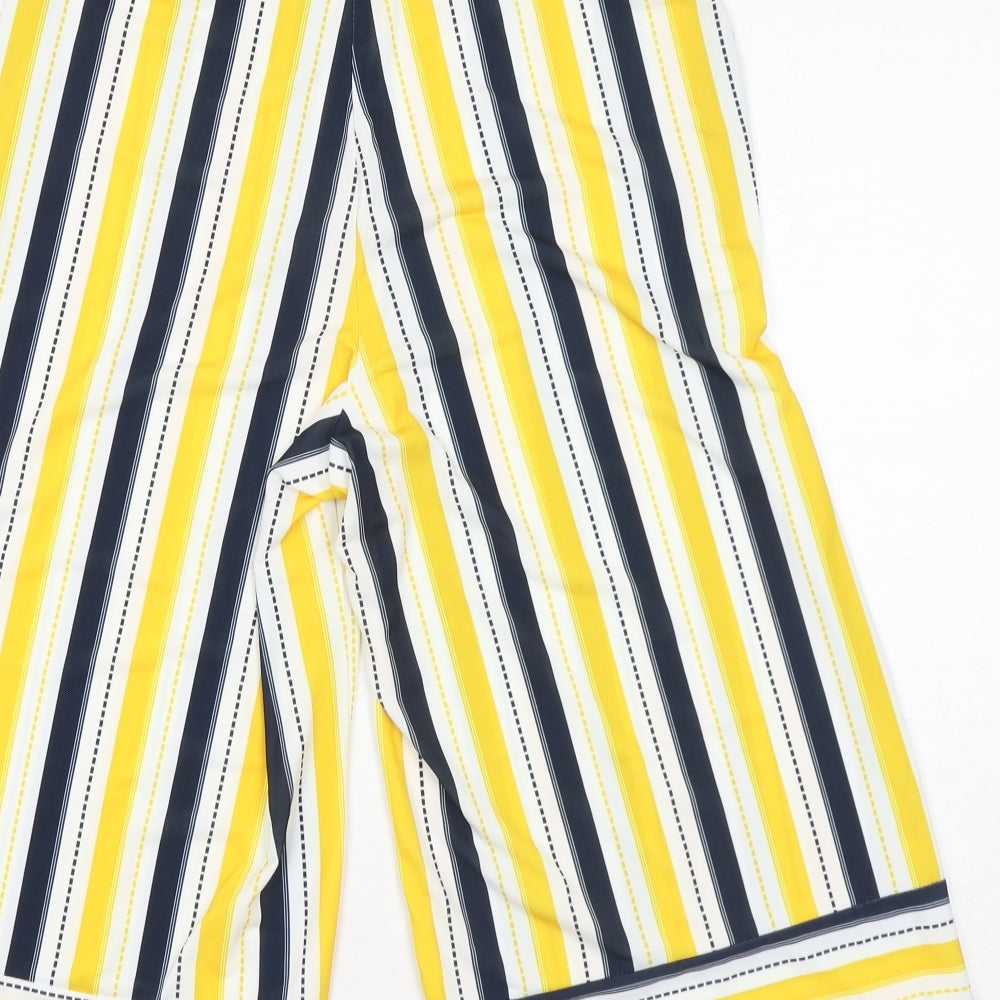 Ikrush Womens Yellow Striped Polyester Trousers Size 10 L18 in Regular Pull On