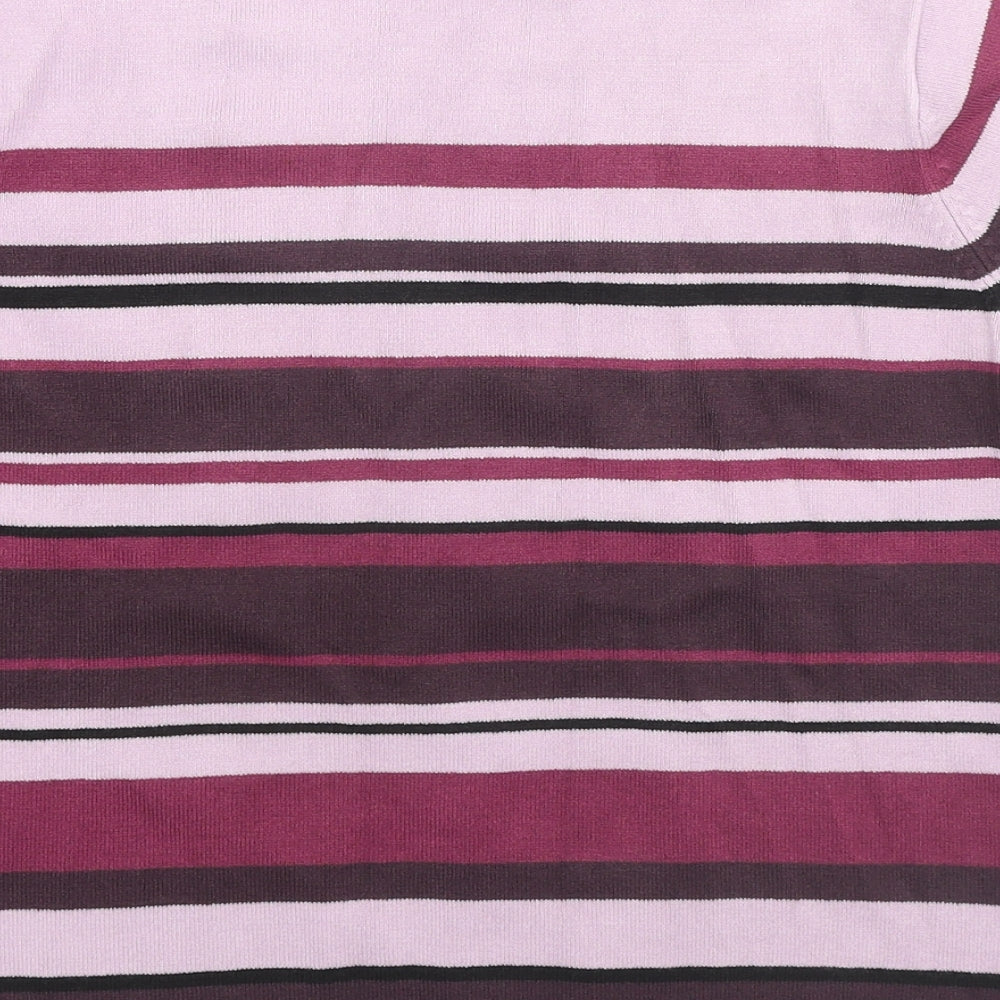 essence Womens Purple Mock Neck Striped Acrylic Pullover Jumper Size 18 - Size 18-20