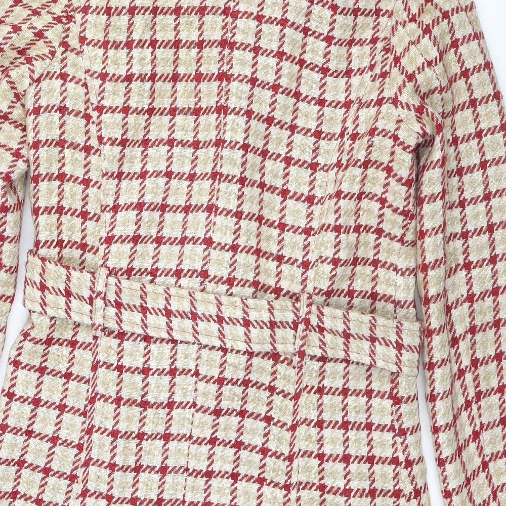 PACO Womens Beige Plaid Overcoat Coat Size S Button