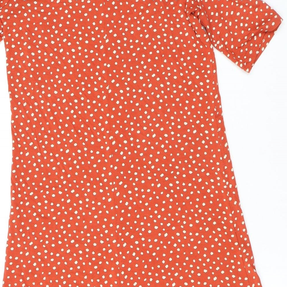 Marks & Spencer Womens Orange Polka Dot Viscose Shift Size 8 Round Neck Pullover