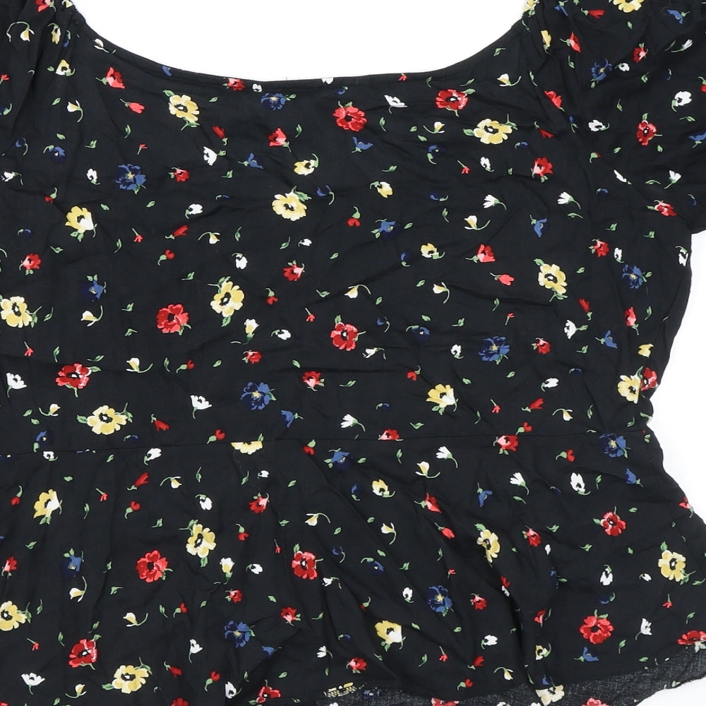 Dorothy Perkins Womens Black Floral Viscose Basic Button-Up Size 12 Boat Neck