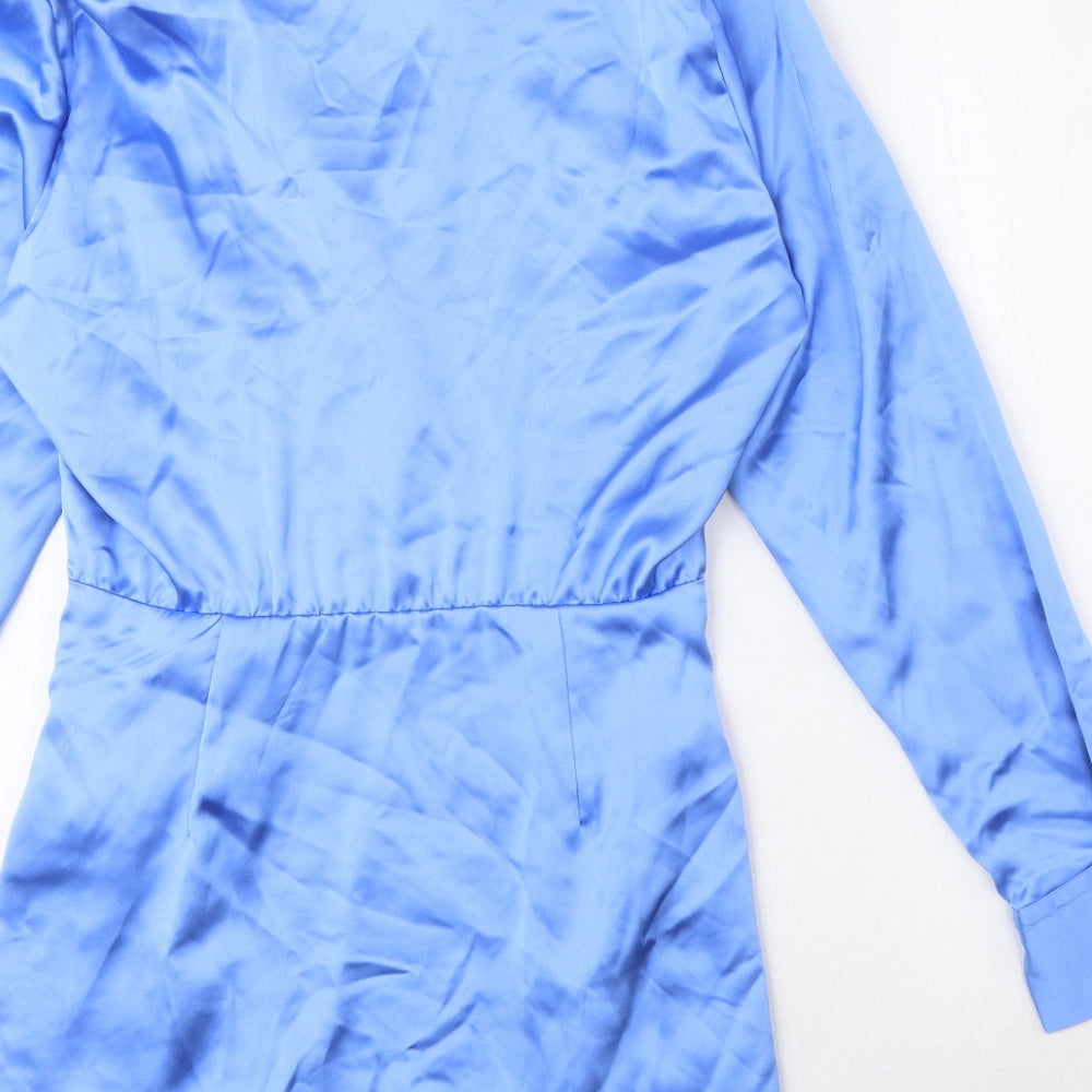 Zara Womens Blue Polyester A-Line Size S Collared Zip